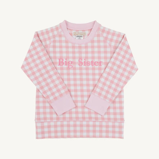 Palm Beach Pink Gingham with Hamptons Hot Pink Big Sister Cassidy Comfy Crewneck