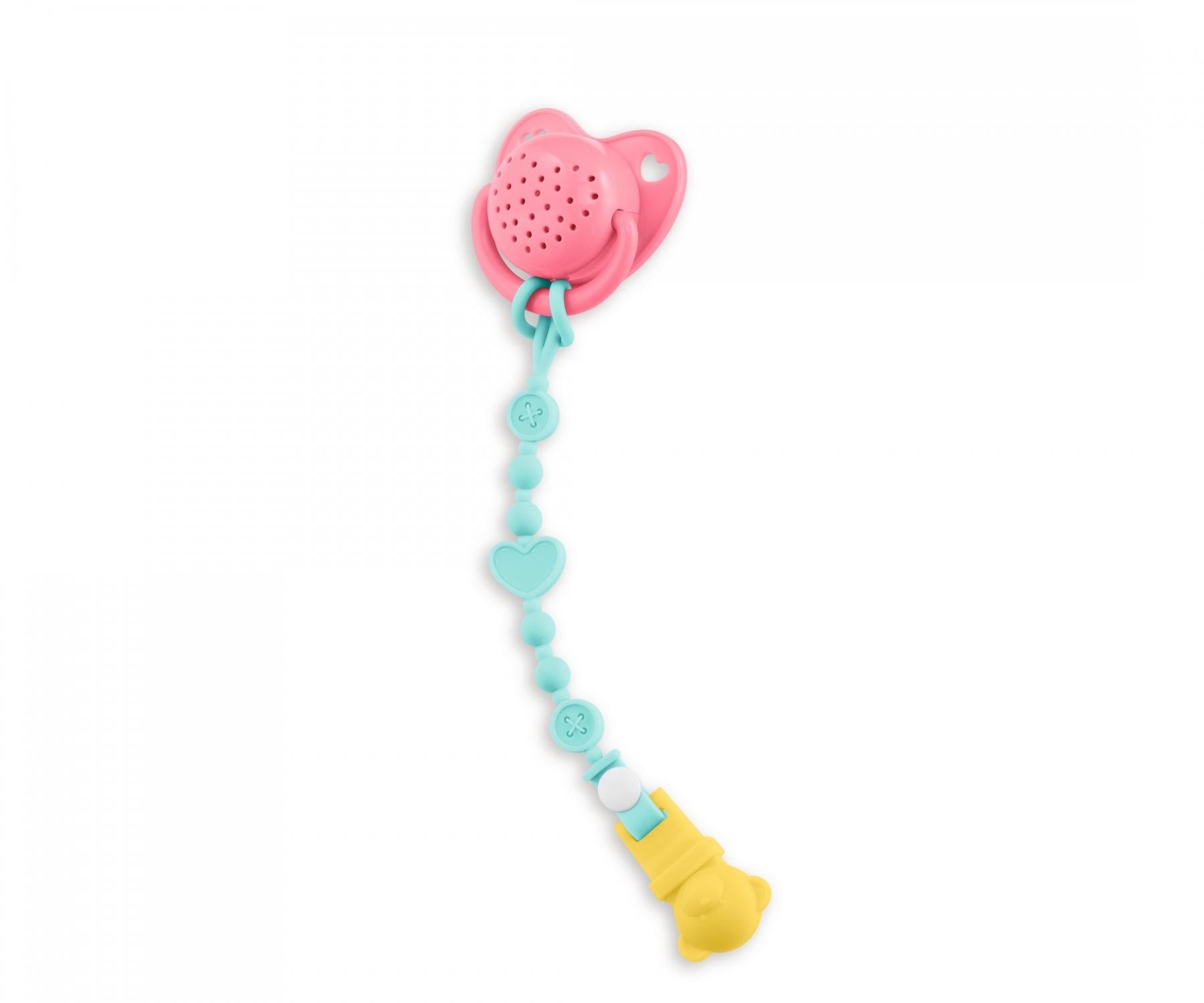 Corolle 14" or 17" pacifier with sounds, soft plastic nipple and colorful handle for baby dolls or plush toys.