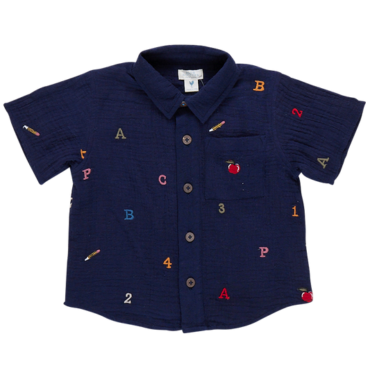 Pink Chicken - Boys Jack Shirt - Alphabet Embroidery