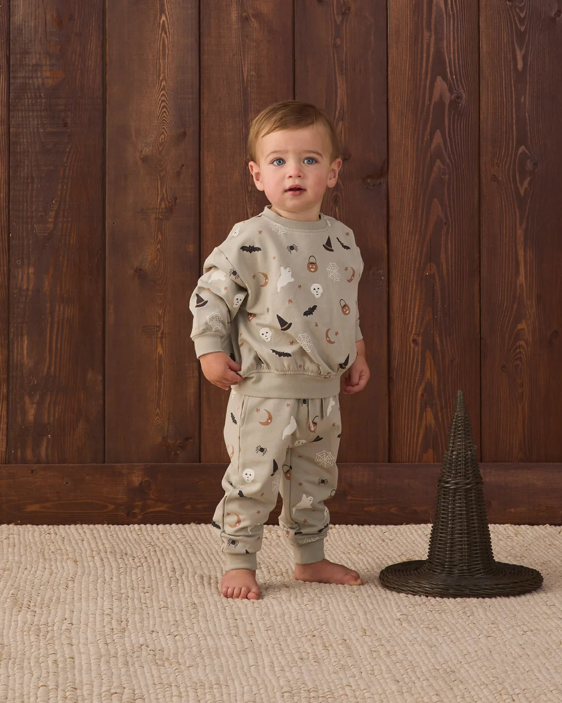 Quincy Mae Halloween-themed relaxed fleece sweatshirt with spooky design, soft fabric, perfect for festive fall weather.