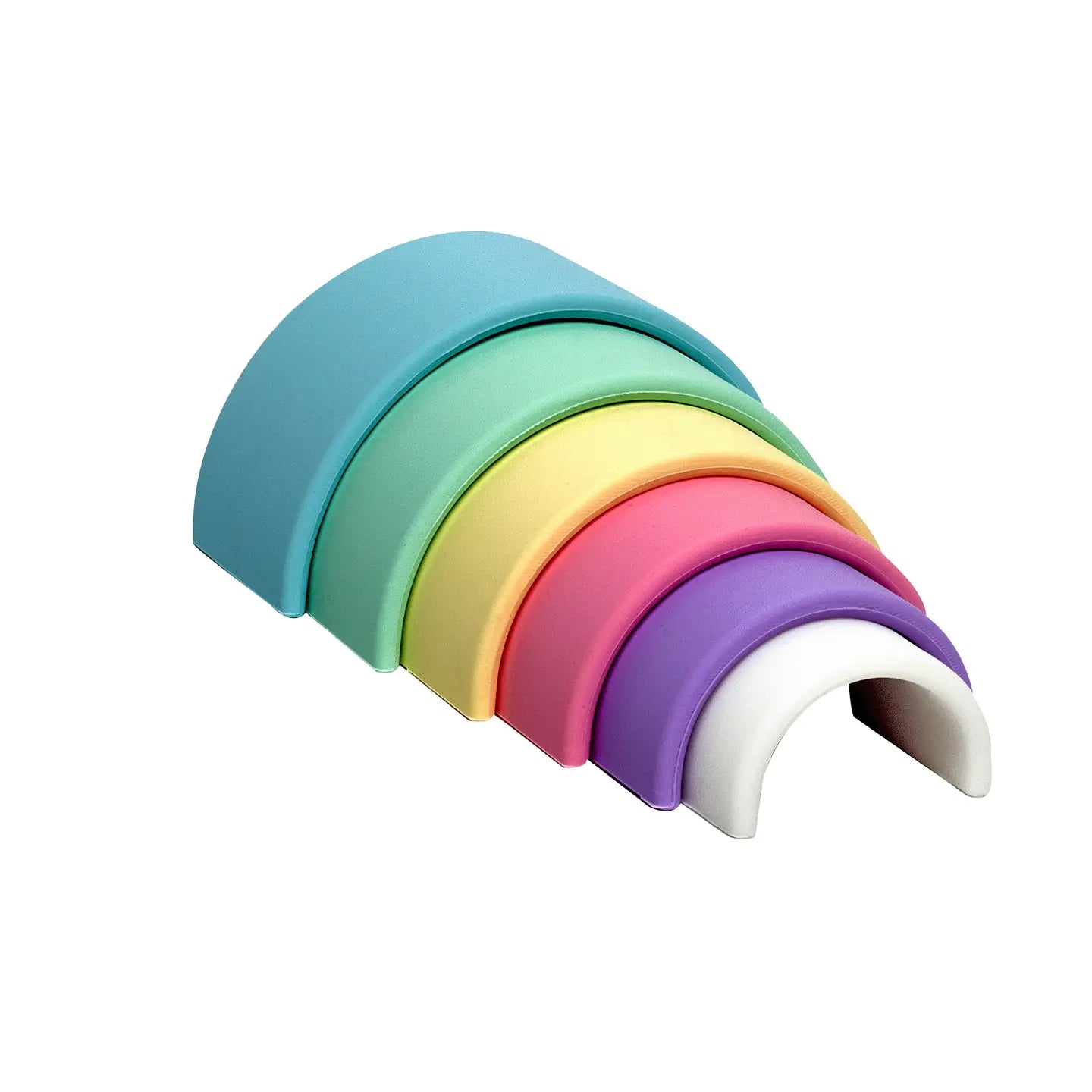 Dëna USA Pastel Rainbow skateboard deck with soft pastel colors and rainbow design on a wooden deck surface