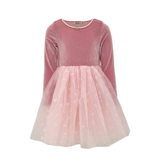 Ballerina Bow Velour Dress Pink
