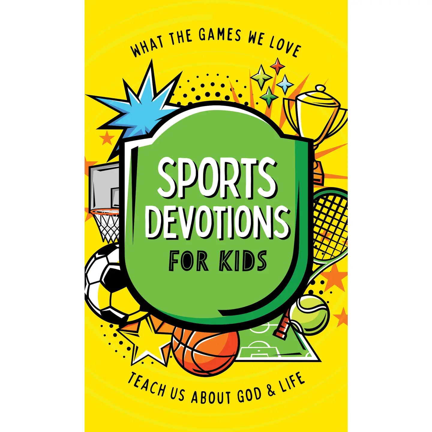 Children's sports devotion book by Barbour Publishing INC, featuring colorful cover with kids playing sports and inspirational messages.