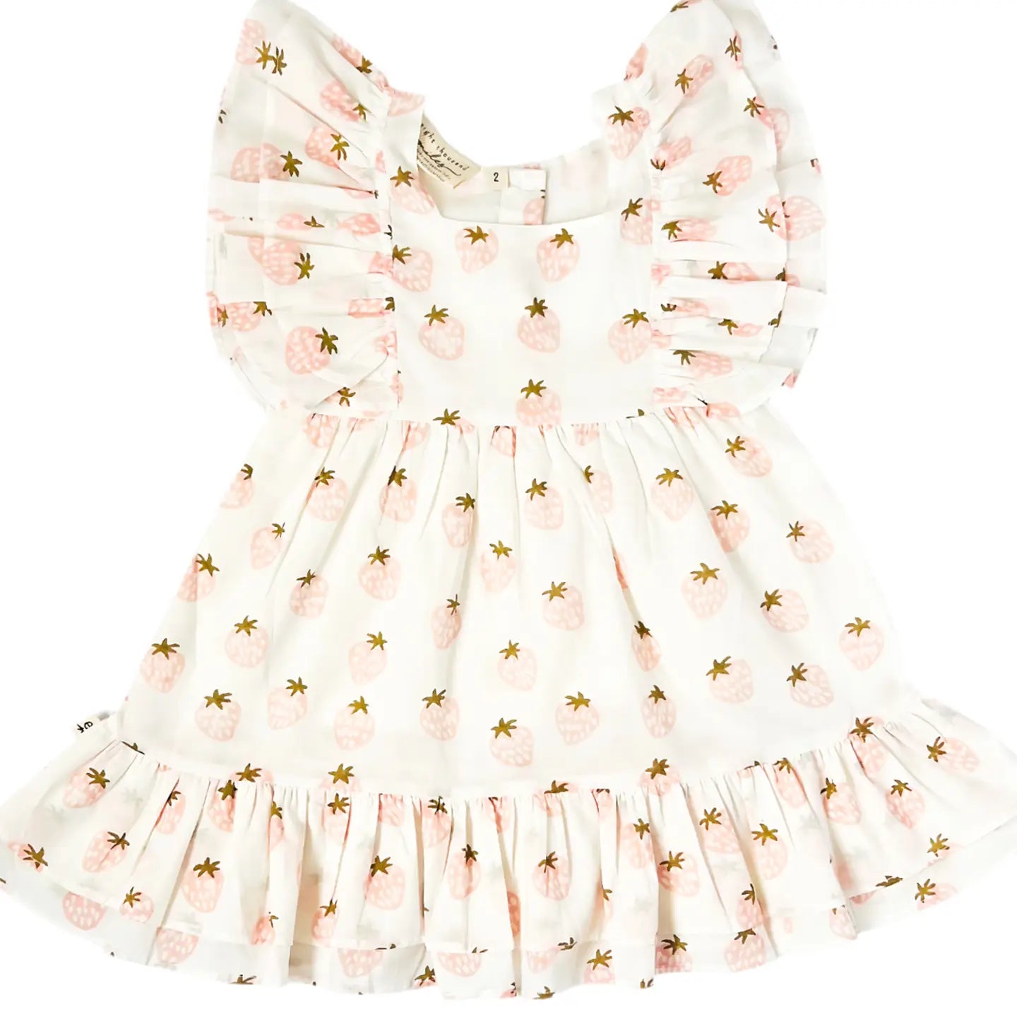 Strawberry pink frill sleeve dress by eight thousand miles featuring a flowy design and ruffled shoulder details.