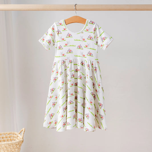Nola Tawk Mascot Mania Georgia organic muslin dress featuring playful mascot print for toddlers and young children.