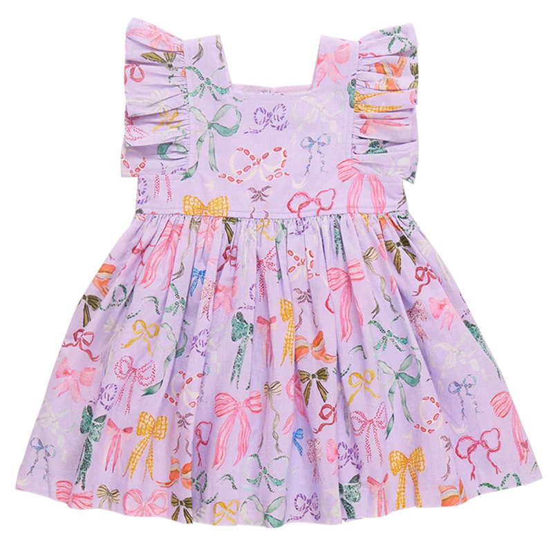 Pink Chicken - Lavender Watercolor Bows Girls Elsie Dress