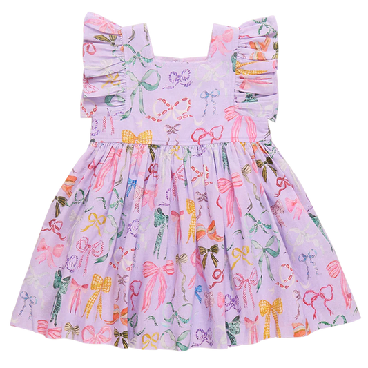 Pink Chicken - Lavender Watercolor Bows Girls Elsie Dress