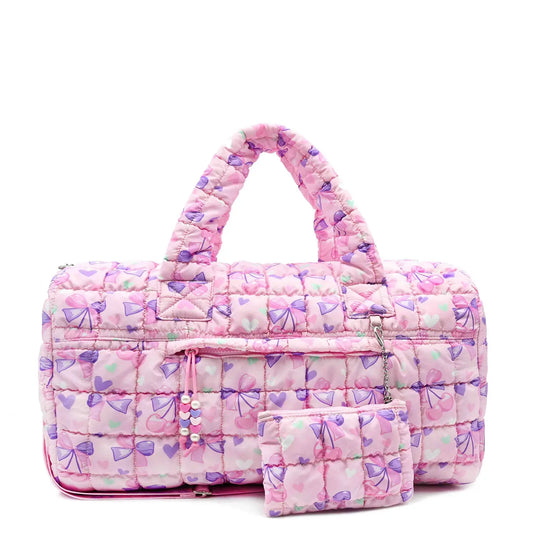 Quilted Scrunchies Cherry Bow Printed Large Duffle Bag with Coin Purse