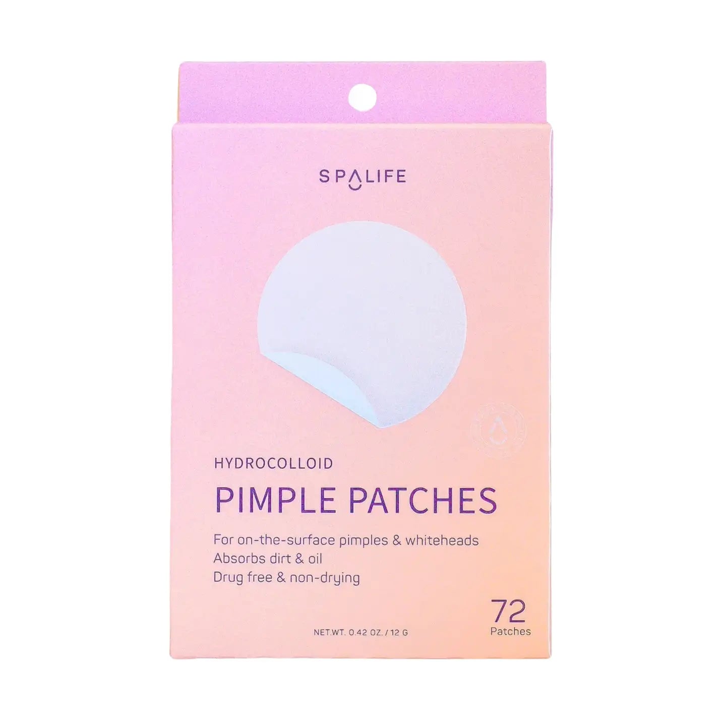 Hydrocolloid clear pimple patches from My Spa Life, 72 count, displayed on skin to treat acne and blemishes effectively.