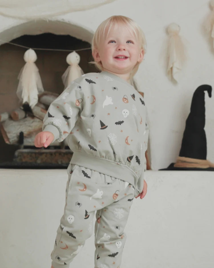 Quincy Mae Halloween Things relaxed fleece sweatshirt featuring festive Halloween-themed print and soft, cozy fabric.