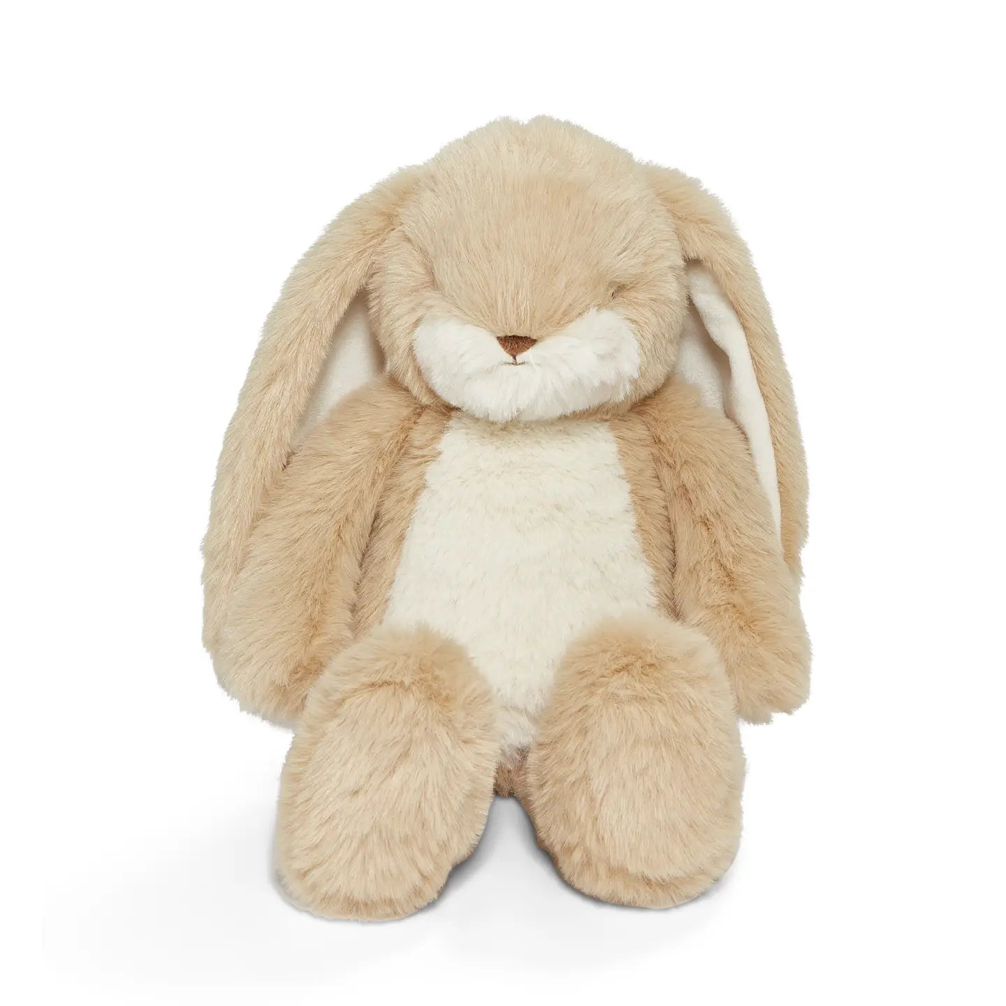 Almond Joy Little 12" Nibble Bunny plush toy by Bunnies By the Bay sitting with a friendly expression and soft fur.