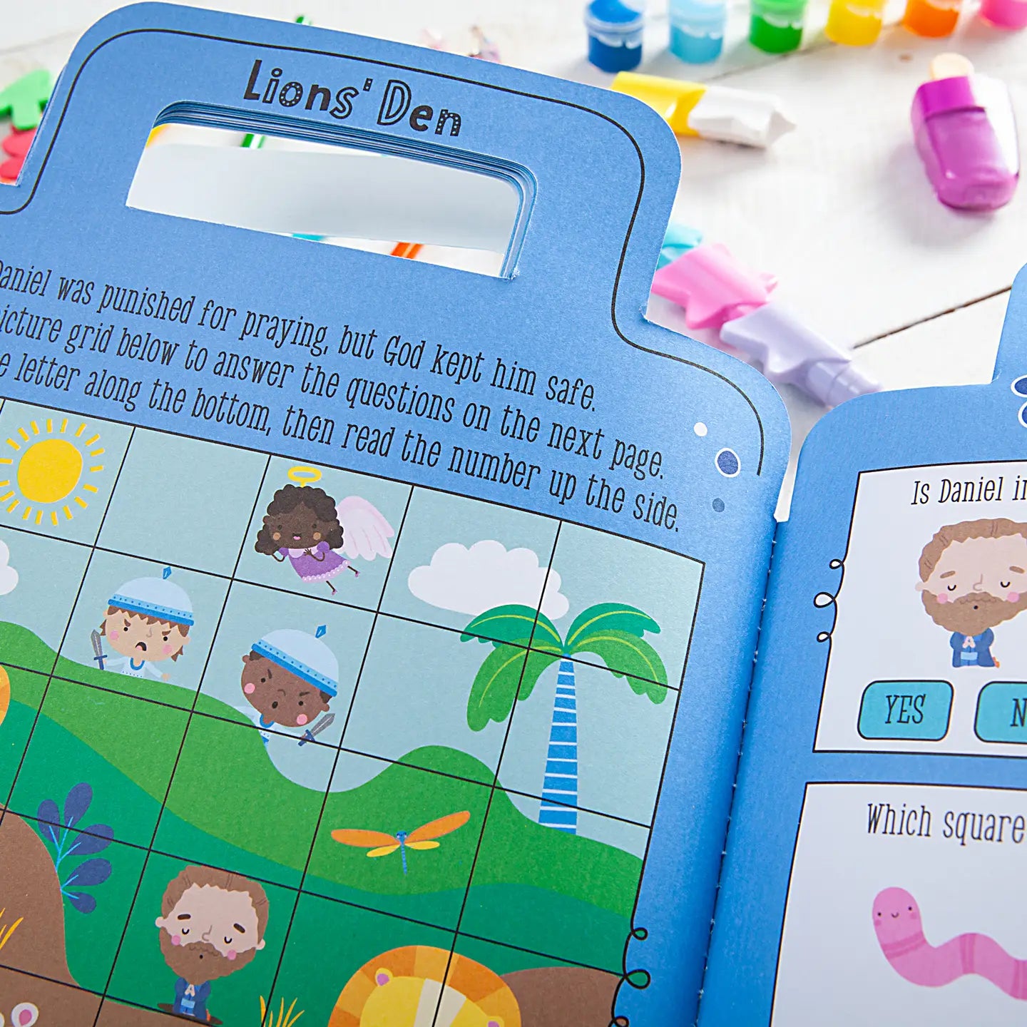 My Bible Backpack Activity Book with colorful illustrations and religious activities for children, by BroadStreet Publishing Group.