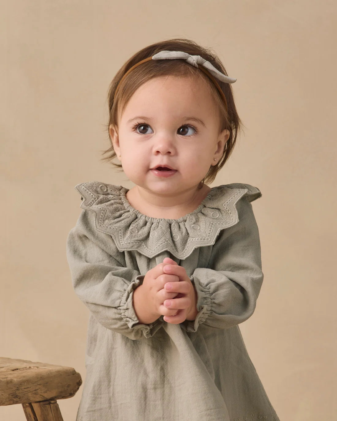 Quincy Mae Laurel Long Sleeve Isla Dress in soft fabric, featuring long sleeves and a relaxed fit, shown on a model.