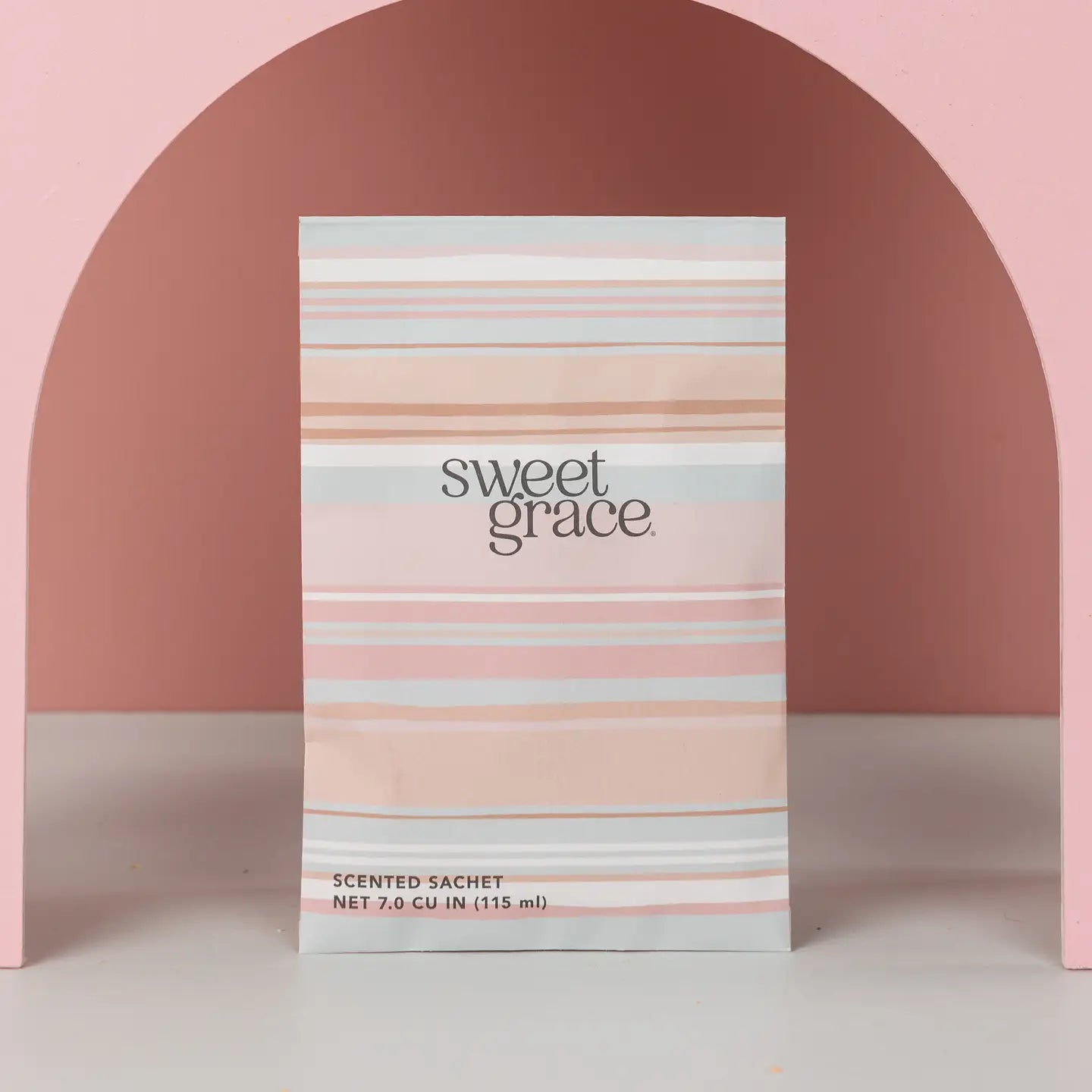 Sweet Grace modern stripe sachet from Bridgewater Candle Company with colorful striped fabric pattern and decorative design