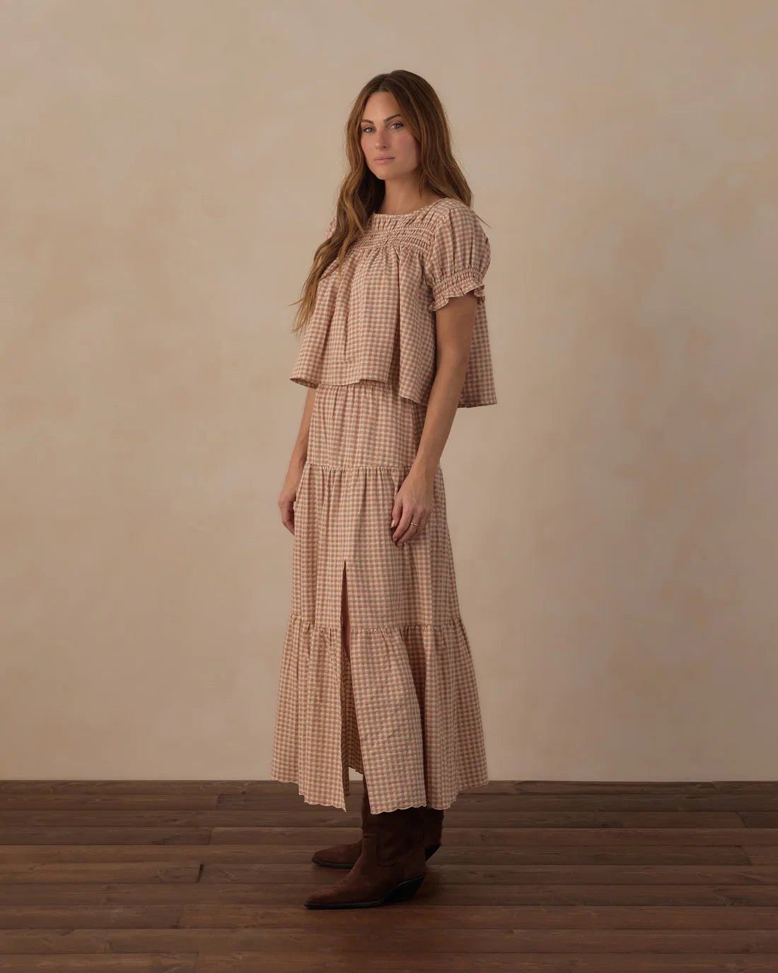 Women's Fawn Gingham Tiered Midi Skirt