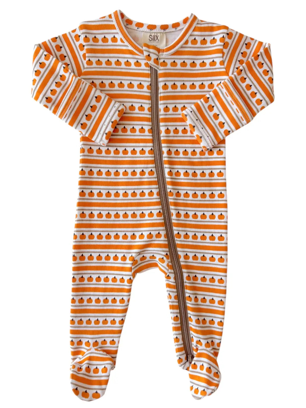SIIX Collection - Pumpkin Stripe Organic Zip Footie