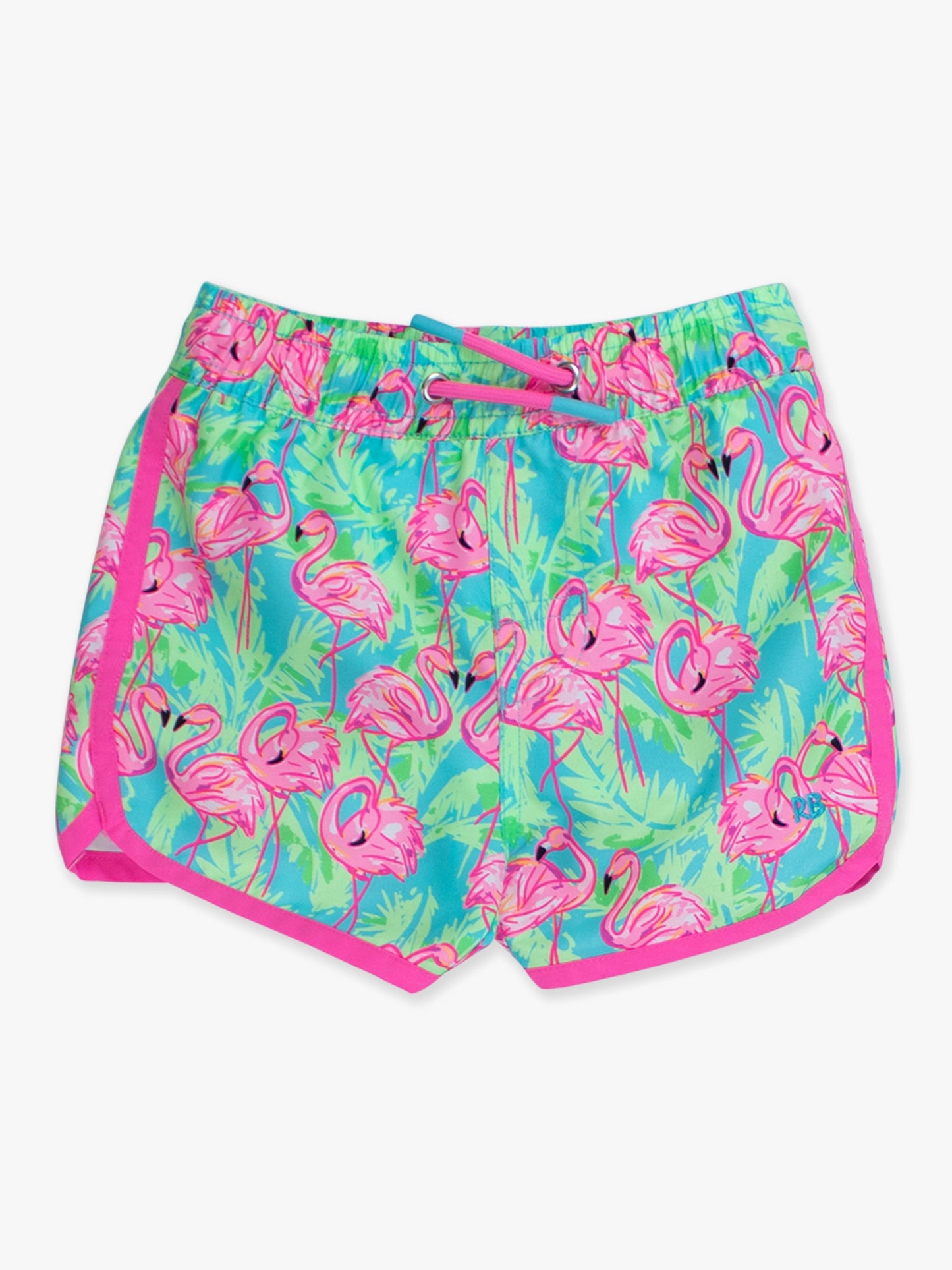 Neon Flamingo Fun Dolphin Hem Swim Trunks