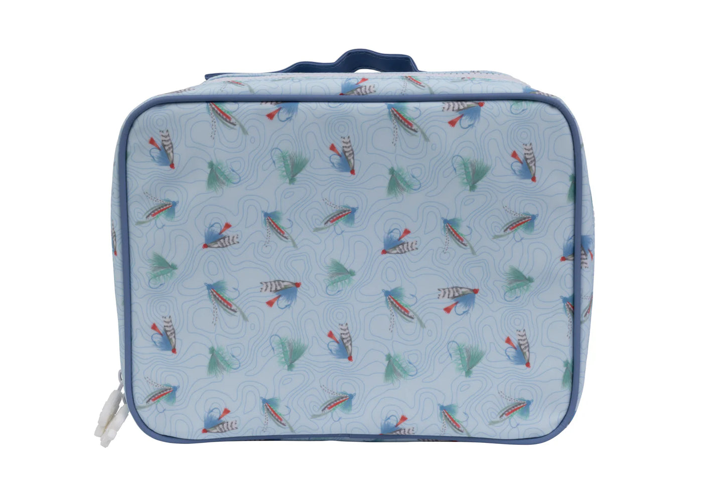 Apple of My Isla lunchbox with colorful, flat design and playful fruit illustrations for kids' school or snack storage.
