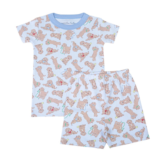 Magnolia Baby - Golden Pup Blue Short Pajamas