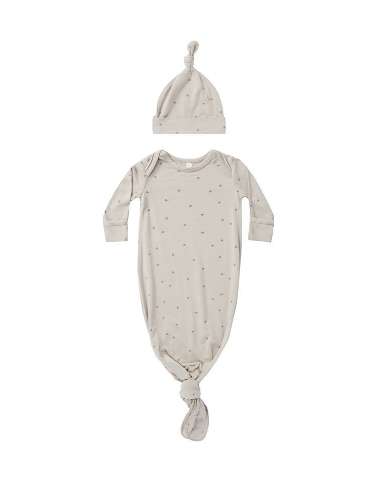 Quincy Mae - Stars Knotted Baby Gown + Hat Set
