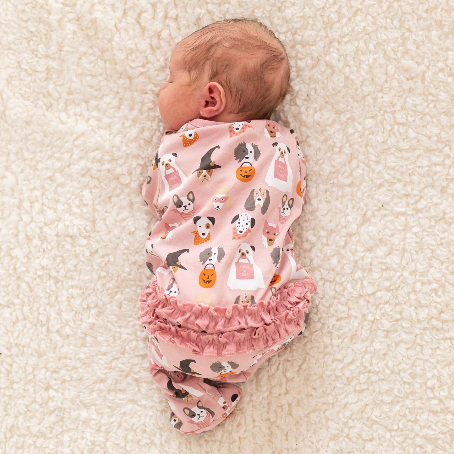 Halloween Hounds Dusty Rose Ruffle Zipper Footie