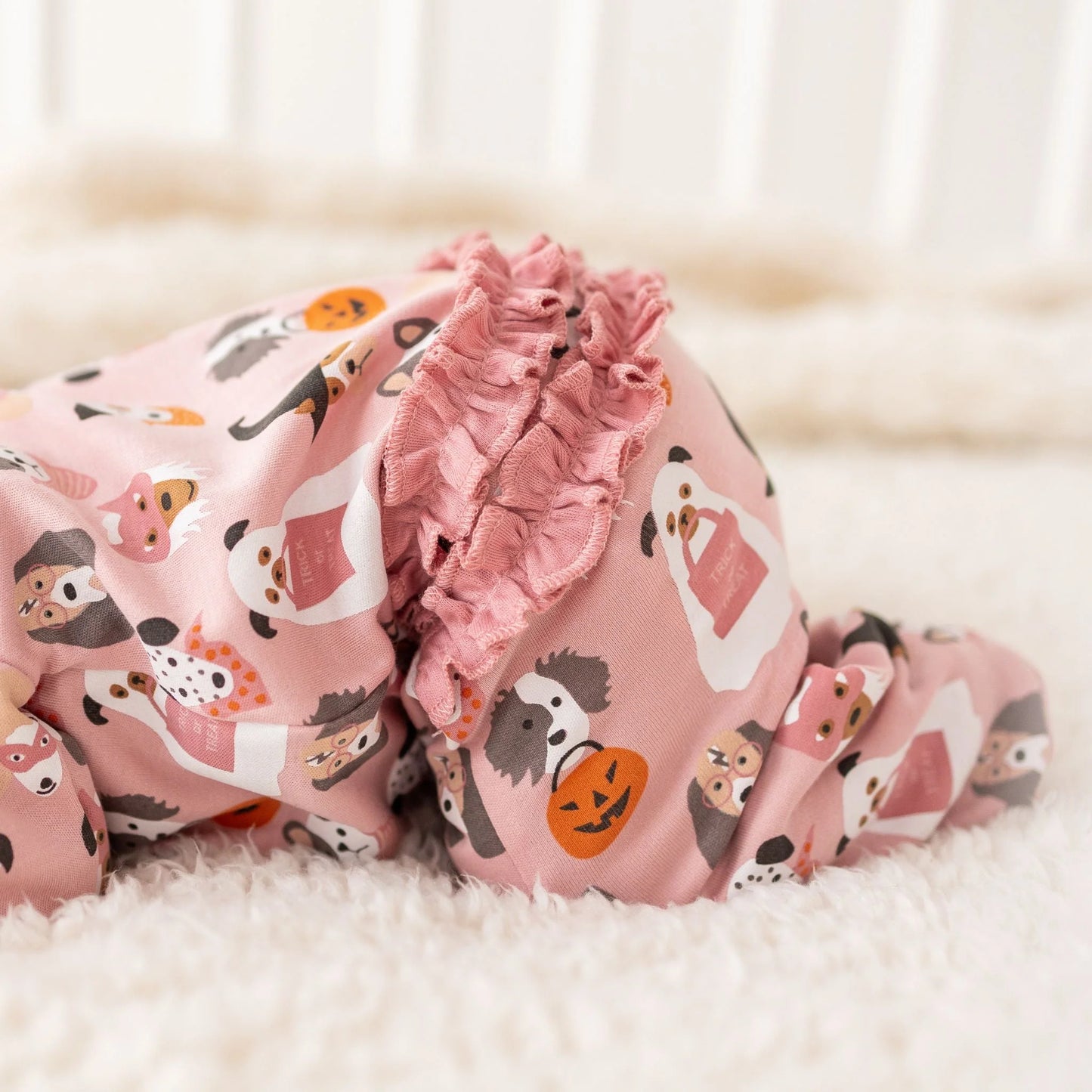 Halloween Hounds Dusty Rose Ruffle Zipper Footie
