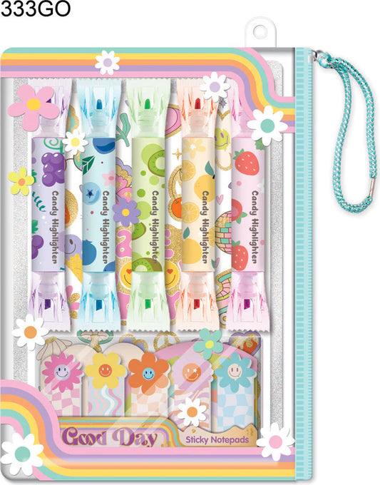 Hot Focus Good Days Scented Dual Fun Markers set with colorful markers and fun designs, perfect for kids' art projects.