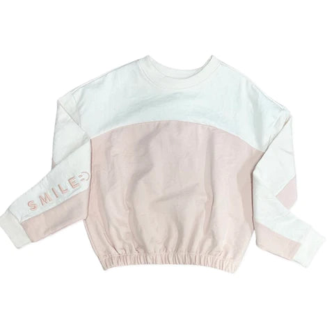 Paper Flower - Peach Smile Color Block Tween Sweatshirt