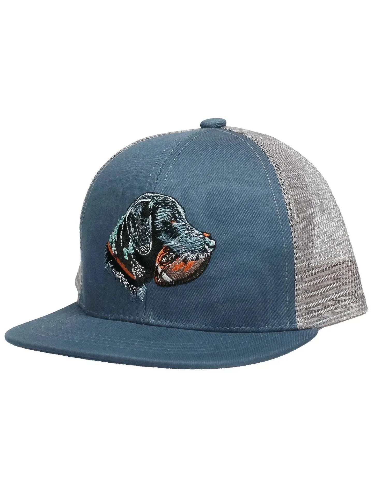 Boys wearing a black Properly Tied Good Catch trucker hat with mesh back and curved brim, casual outdoor setting