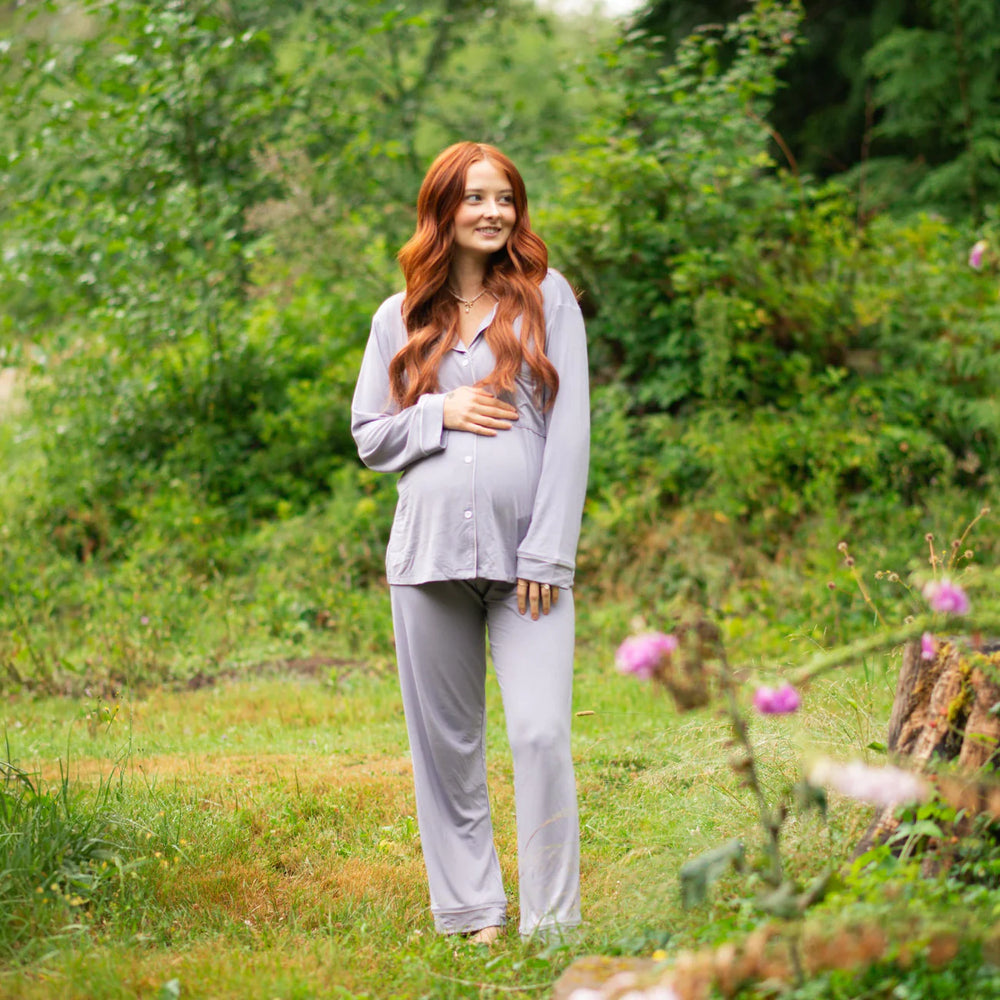Kyte Baby - Women's Long Sleeve Pajama Set in Haze with Cloud Trim