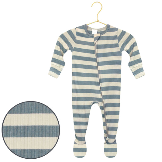 Lou Lou & Co Lincoln Ribbed Zipper Footie, cozy baby onesie with ribbed fabric and front zipper for easy dressing.