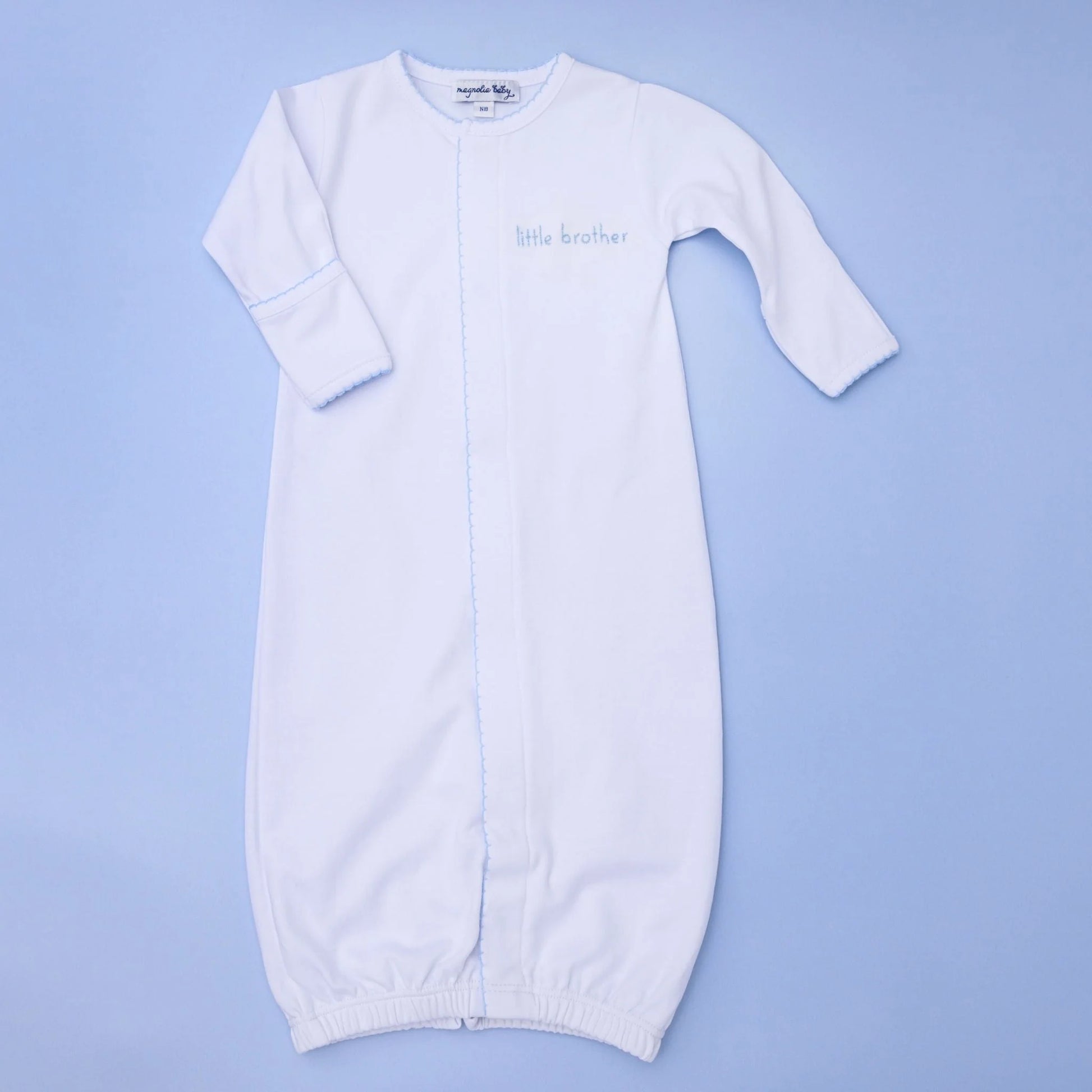 Magnolia Baby Little Brother embroidered converter, soft fabric with embroidered text, designed for comfortable baby accessories.