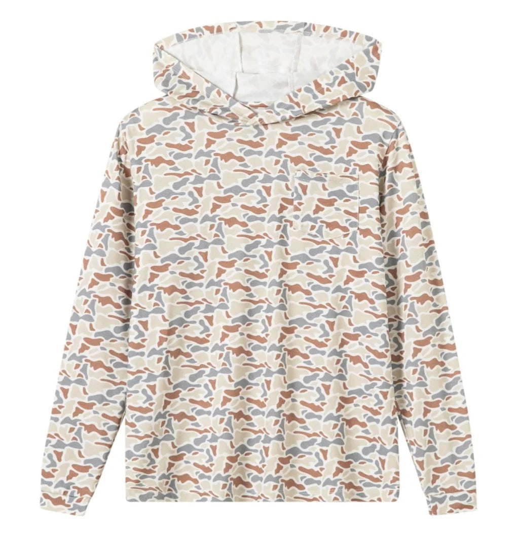 Meripex Badlands Camo Lightweight Hoodie in camo print, showing front view with hood and long sleeves, casual outdoor style.