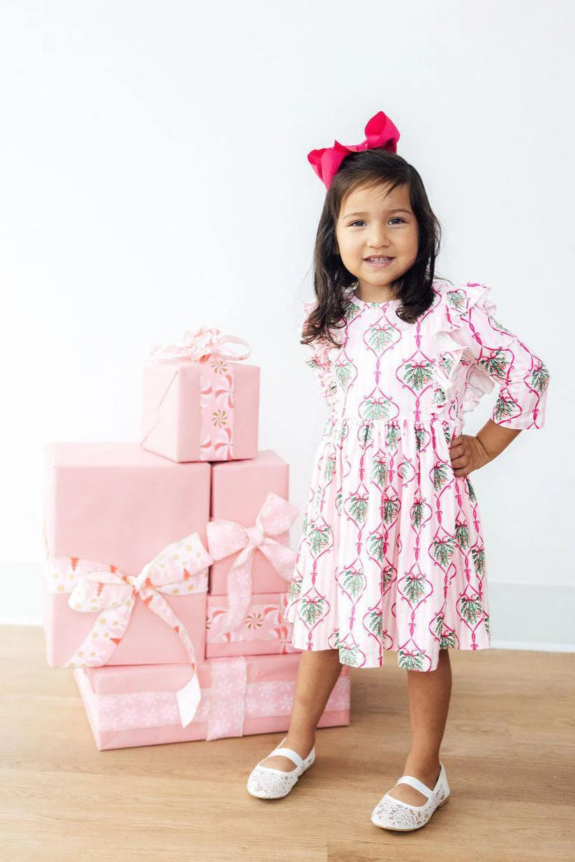 Mila & Rose - Merry Mistletoe 3/4 Sleeve Ruffle Twirl Dress