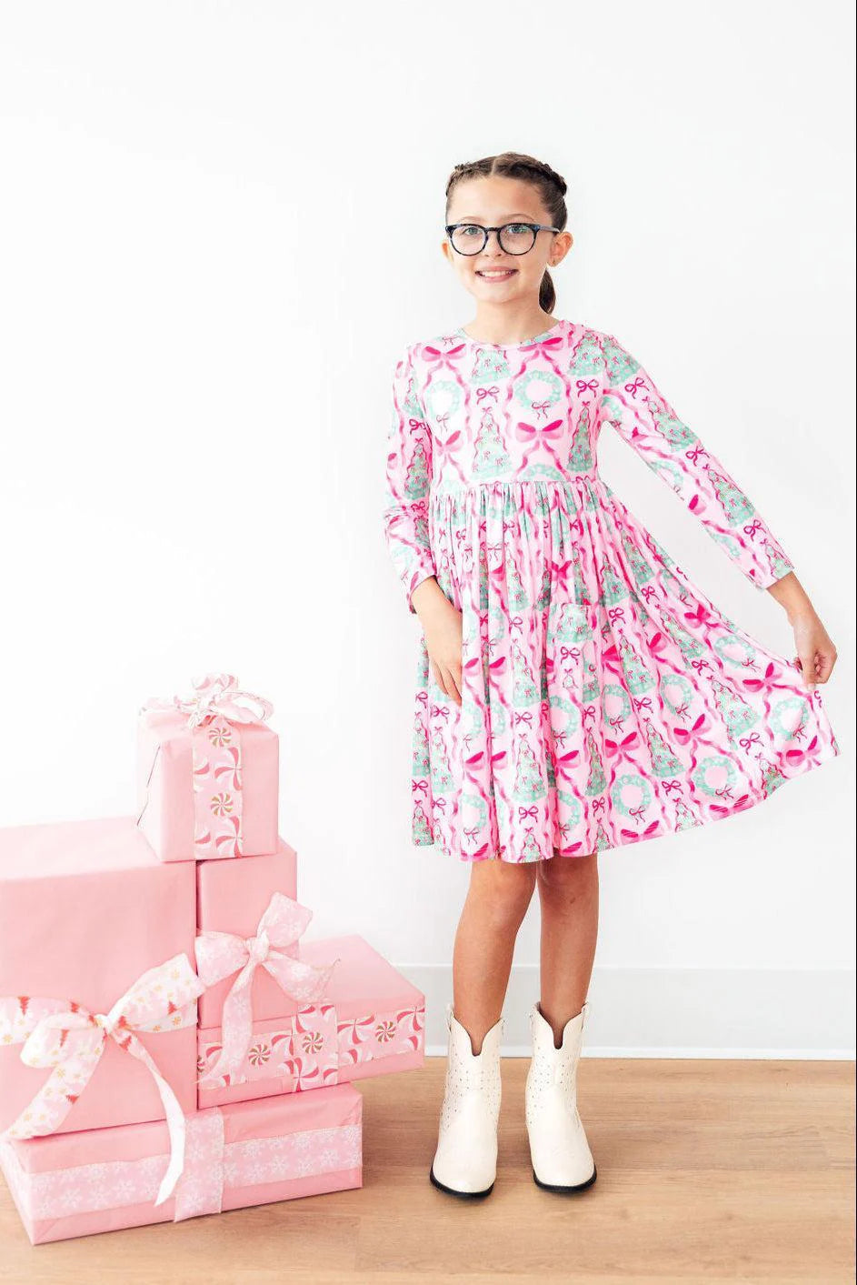 Mila & Rose - Jingle Bows L/S Pocket Twirl Dress