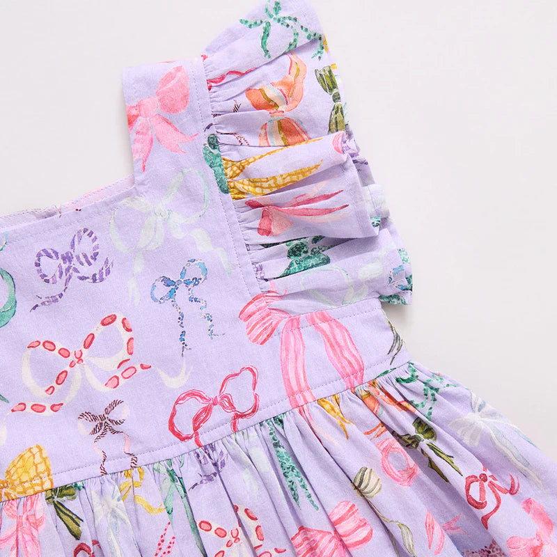 Pink Chicken - Lavender Watercolor Bows Girls Elsie Dress