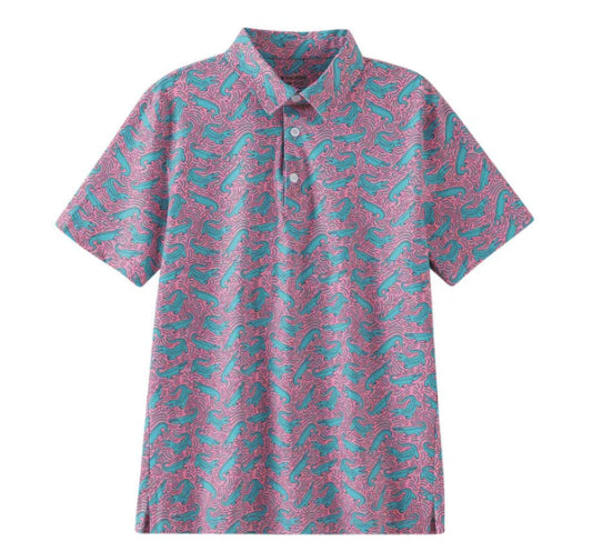 Neon Gators Performance Polo by Meripex, bright neon green shirt with a collar and short sleeves, ideal for athletic wear.