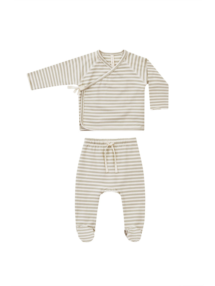 Quincy Mae - Ash Stripe Wrap Top + Footed Pant Set