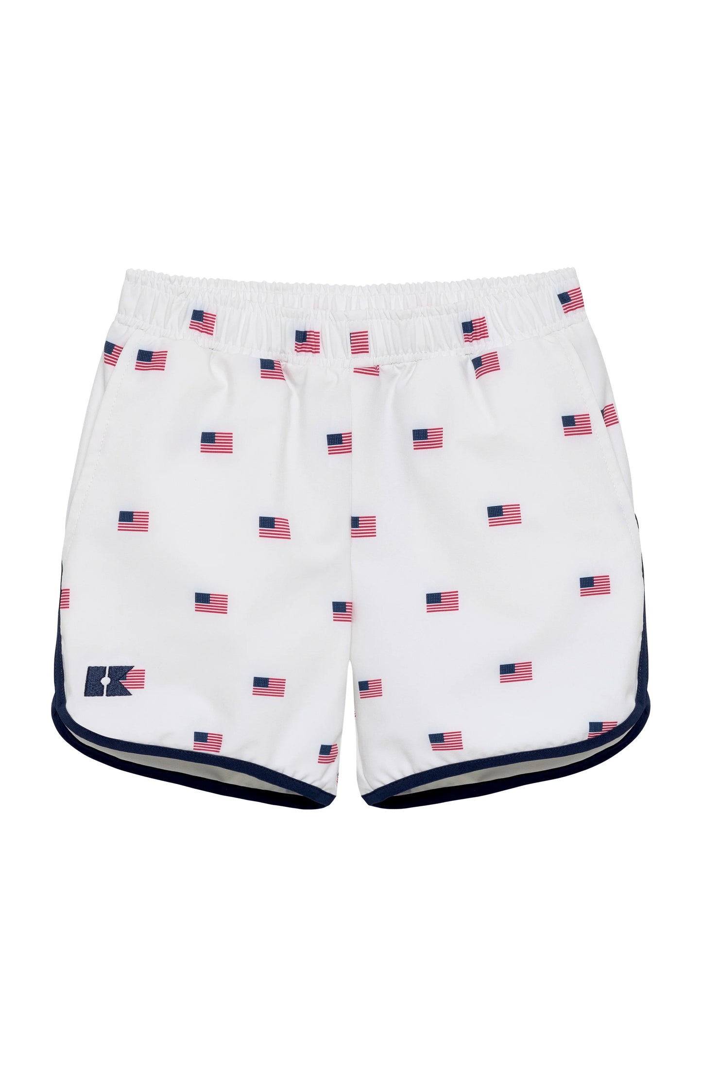Courtside Kids Old Glory Retro Super Short featuring navy piping, lightweight athletic shorts for kids with a vintage-inspired design.