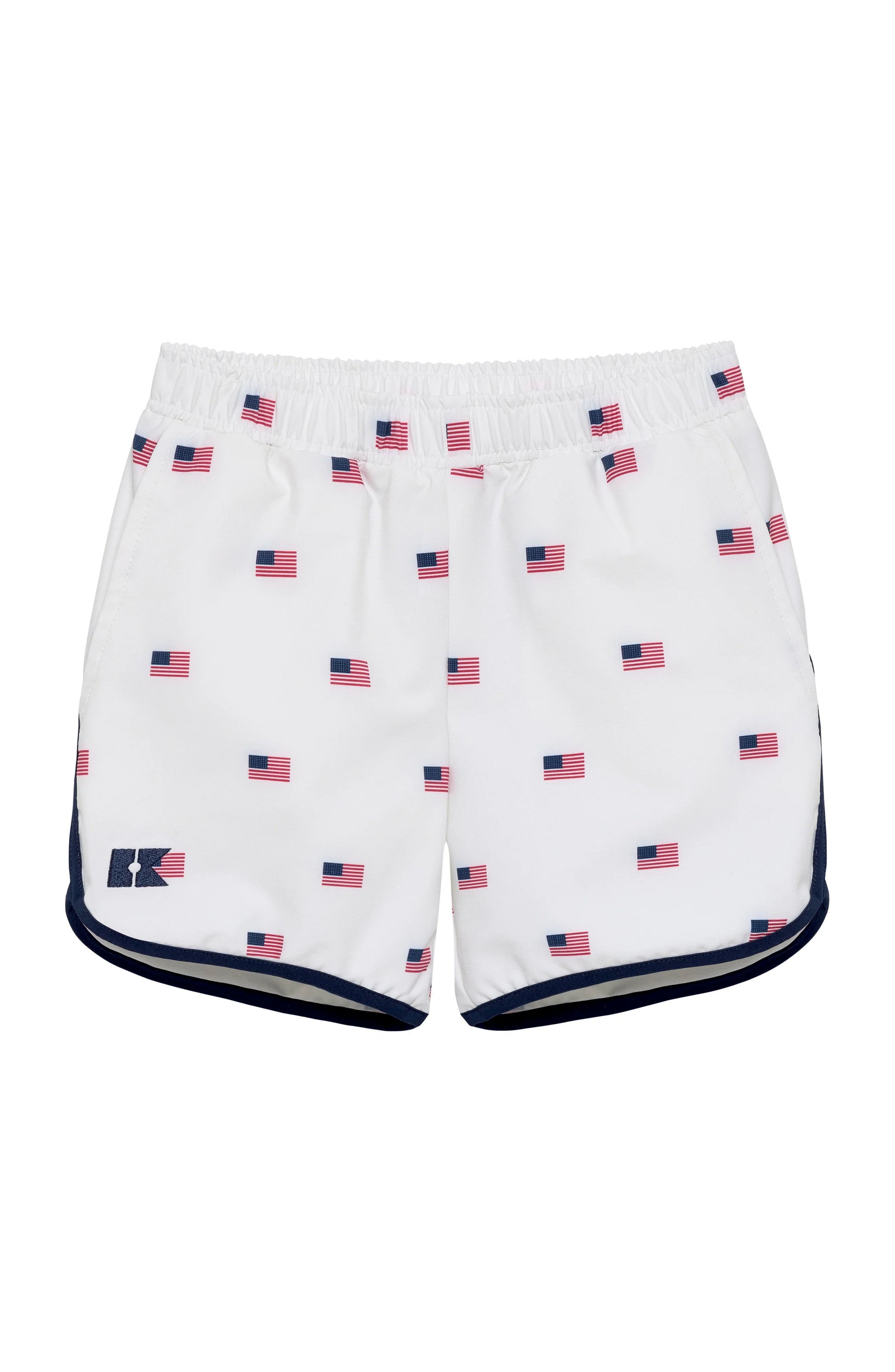 Courtside Kids Old Glory Retro Super Short featuring navy piping, lightweight athletic shorts for kids with a vintage-inspired design.