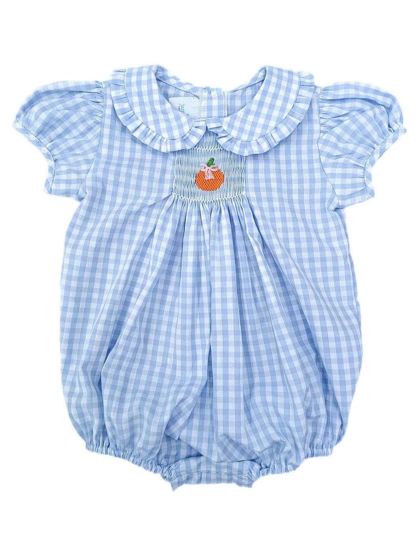 Smocked Pumpkins Blue Gingham Margaret Bubble