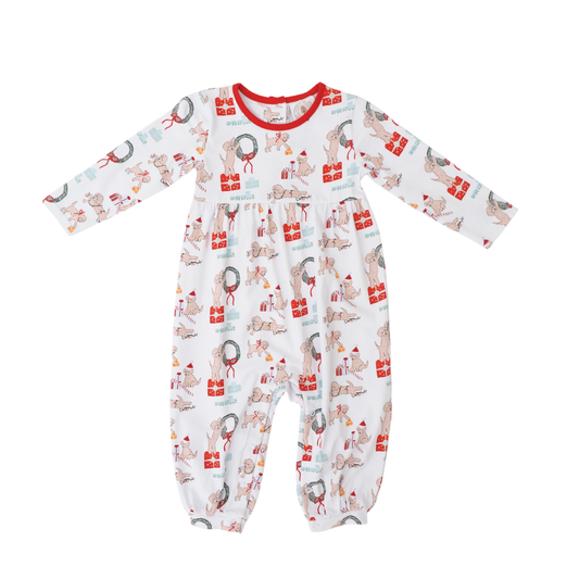 Santa Paws Boys Parker Playsuit by Cypress Row, featuring a festive print and cozy fabric for holiday comfort.