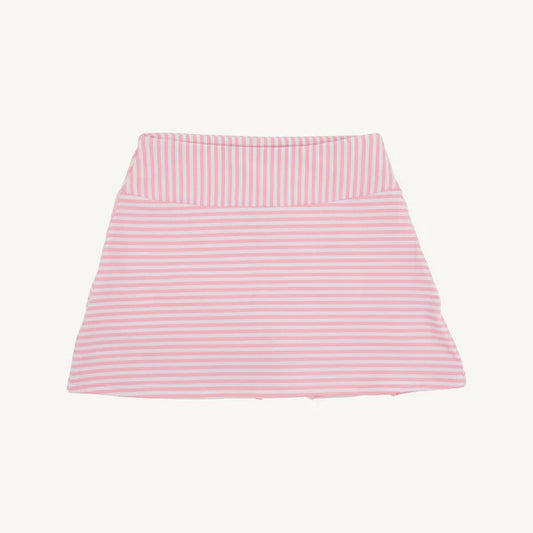 Pink and white striped Sandpearl Pink Stripe PrepleticTM Cindy Skort by The Beaufort Bonnet Company, featuring a stylish, comfortable design.