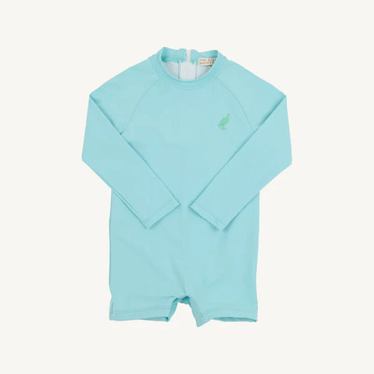 Edisto Egg Blue with Grace Bay Green Stork Price Pool Romper