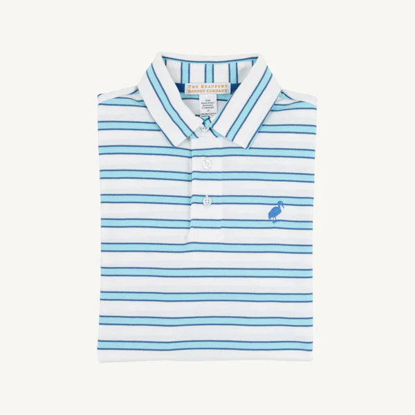 Worth Ave White Belhaven Blue Stripe Prim and Proper Polo SS