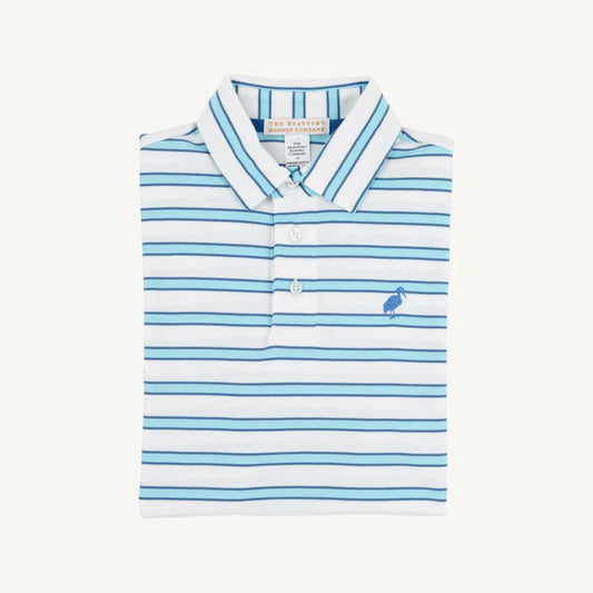 Worth Ave White Belhaven Blue Stripe Prim and Proper Polo SS