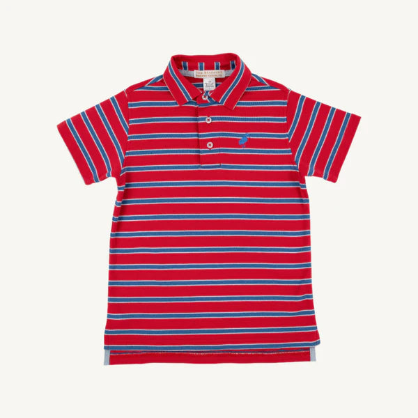 The Beaufort Bonnet Company - Prim and Proper Polo Richmond Red Wood Boat Blue Stripe