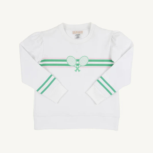 Worth Avenue White Tennis Racquets Puff Sleeve Cassidy Comfy Crewneck