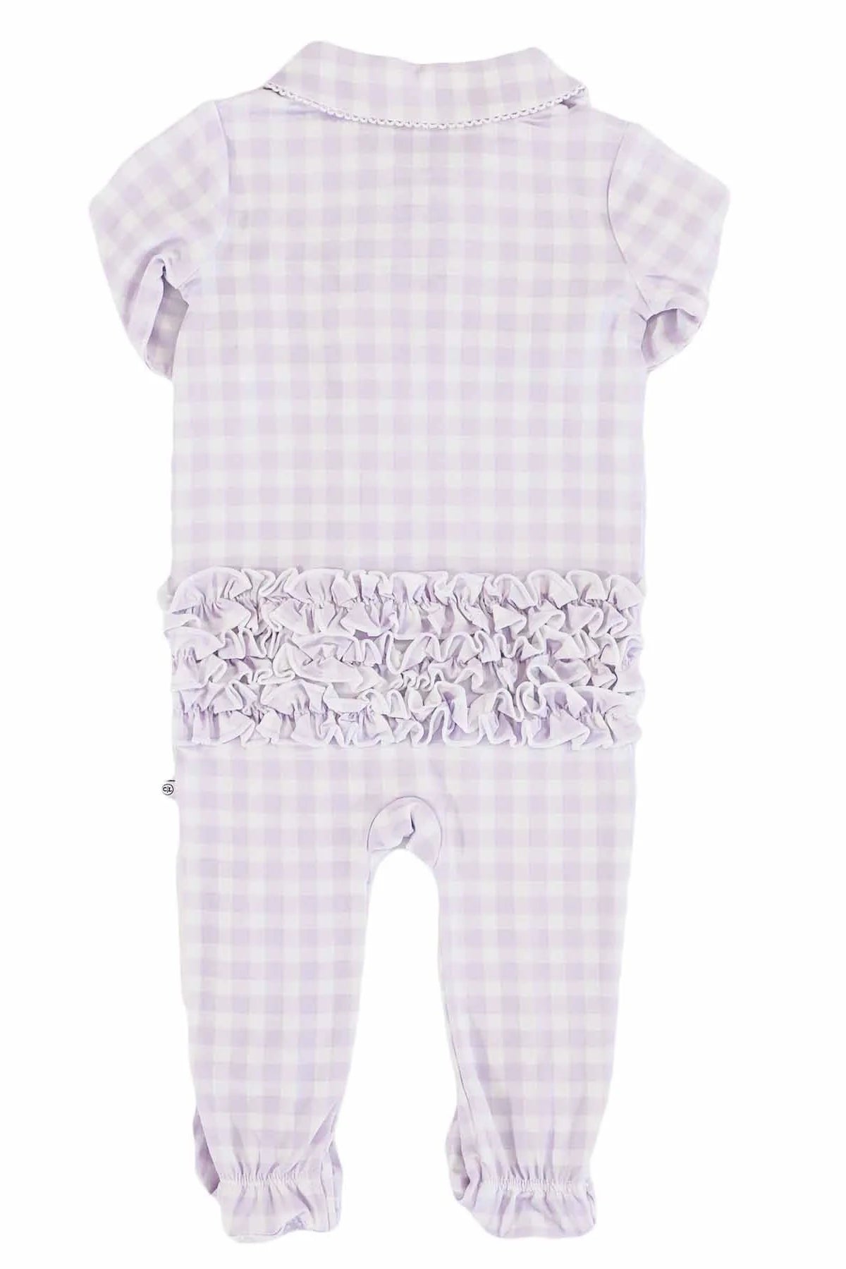 Lilac Gingham Peter Pan Collar Ruffle Zipper Footie