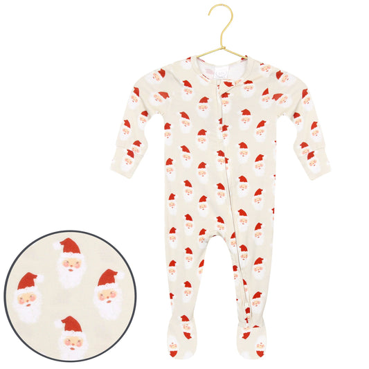 Lou Lou & Co Santa Baby Zipper Footies featuring festive red and white design with a cute Santa motif on soft, cozy fabric.